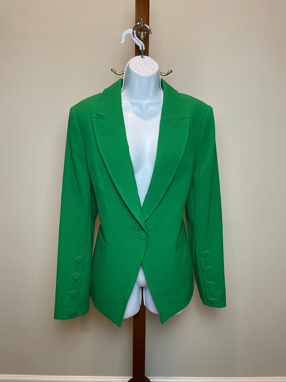 Tahari ASL Blazer Size 14 Green Single‑Breasted Single Button Lined